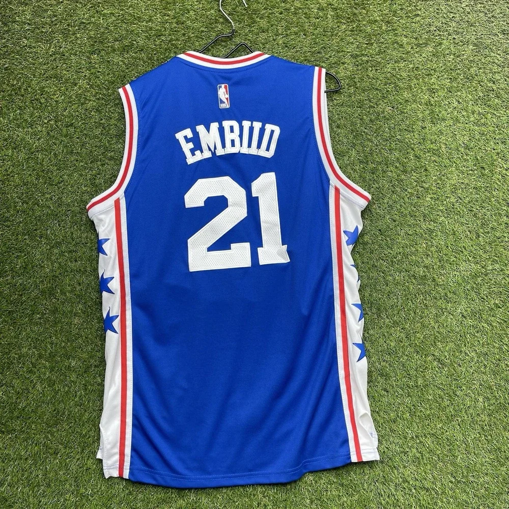 Philadelphia 76er's adidas Jersey Mens Medium #21 Joel Embiid Blue Embroidered